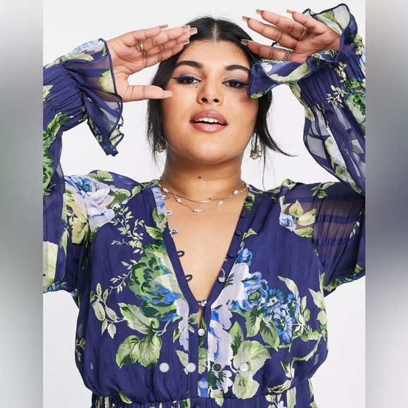 ASOS DESIGN Curve floral, navy midi dress - Picture 4 of 4